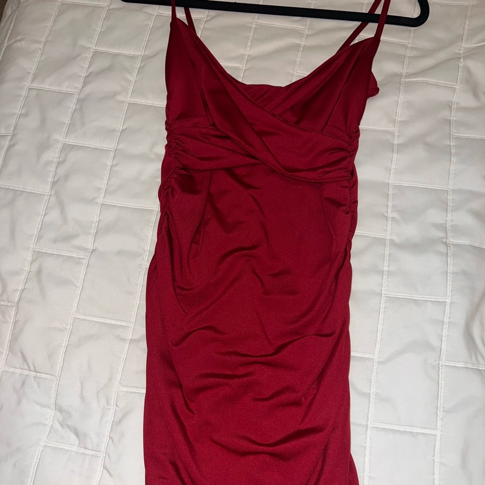 Brand new mini scrunched red violet dress.